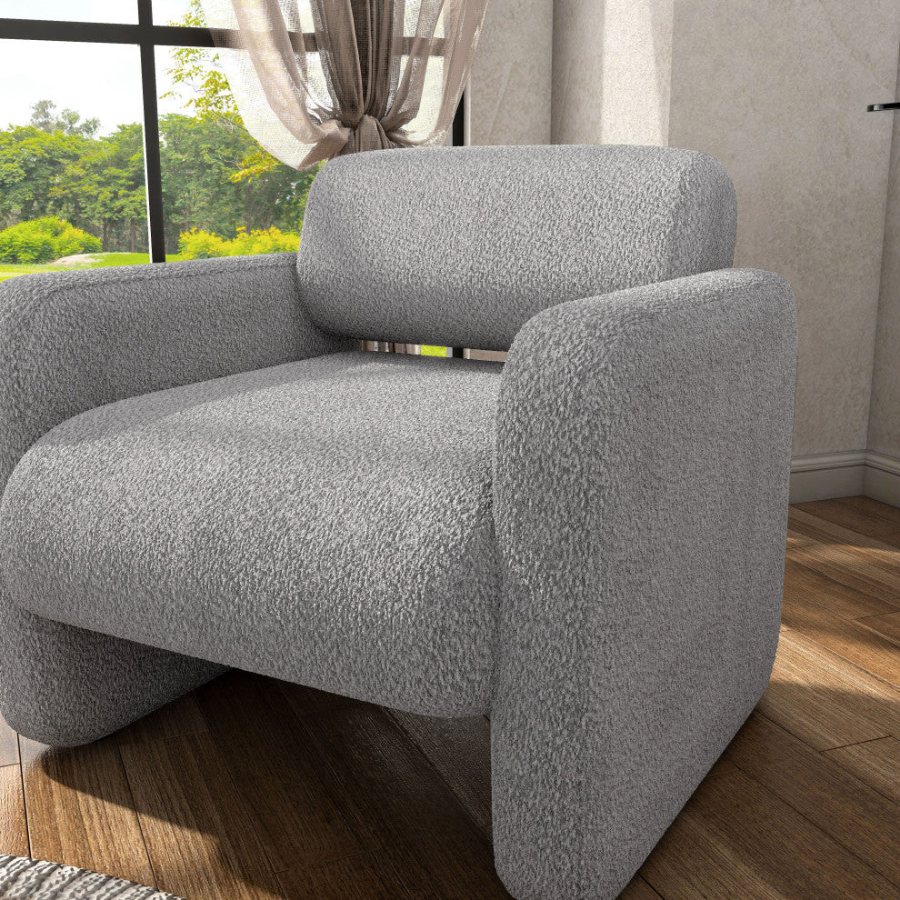 Cindy Boho Boucle Upholstered Accent Arm Chair, Gray