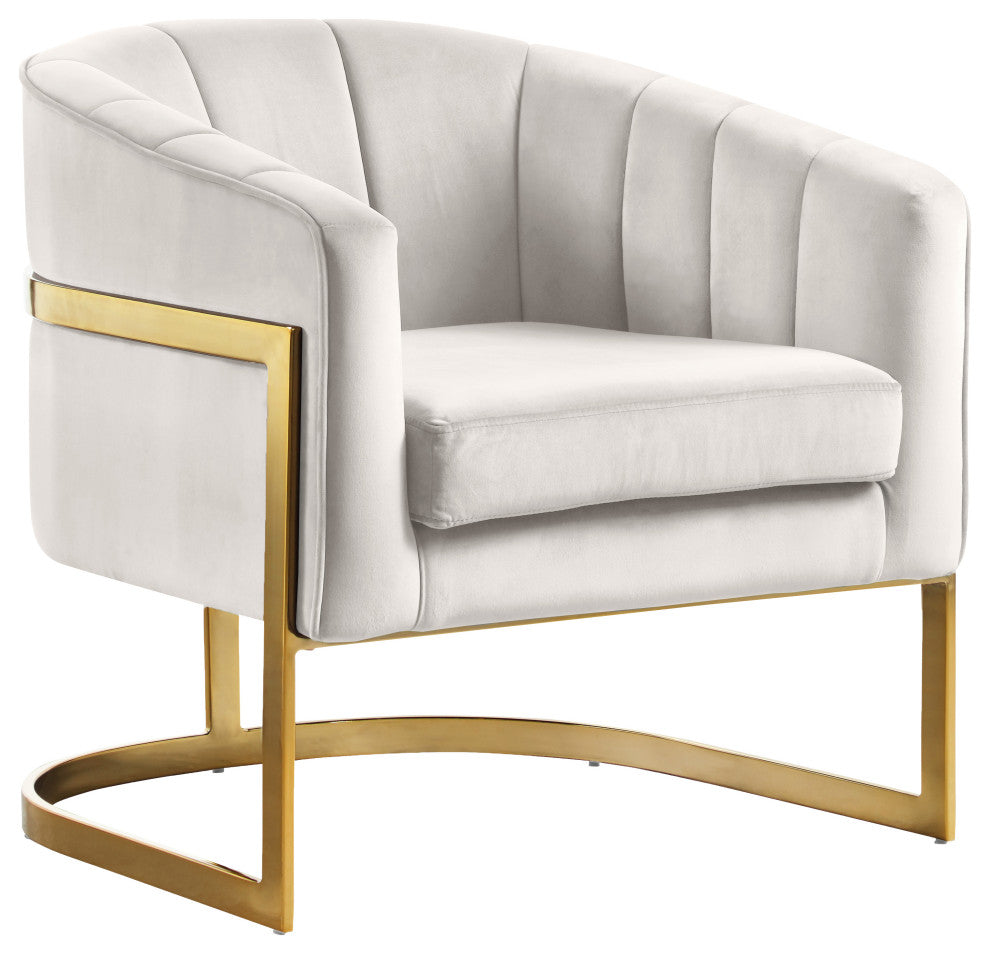 Carter Velvet Upholstered Accent Chair, Cream