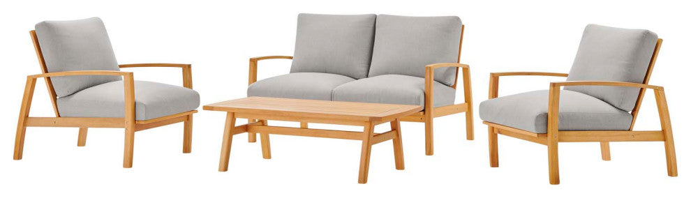 Lounge Sectional Sofa Chair Set, Wood, Brown Natural Gray, Modern, Outdoor