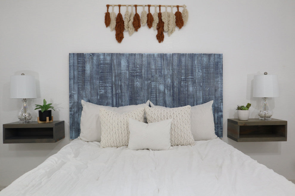 Handcrafted Headboard, Hanger Style, Blue Stonewash, Twin