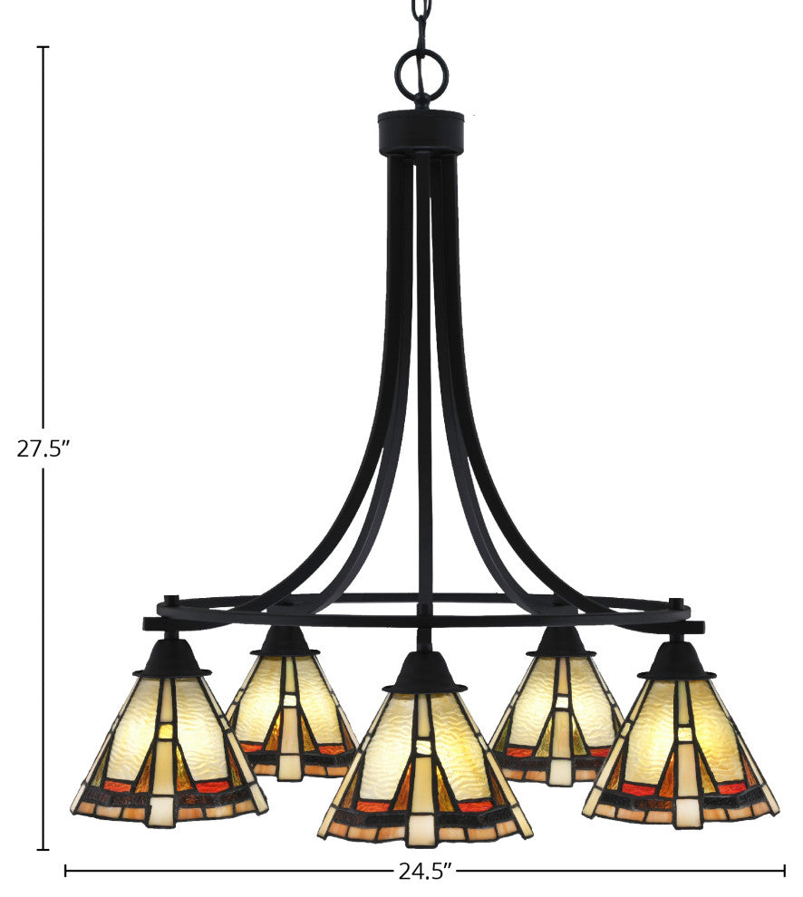 Paramount 5-Light Chandelier, Matte Black, 7" Zion Art Glass