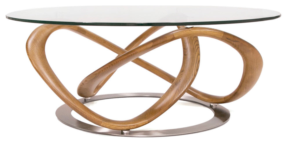 Modrest Michele Modern Glass + Walnut Coffee Table
