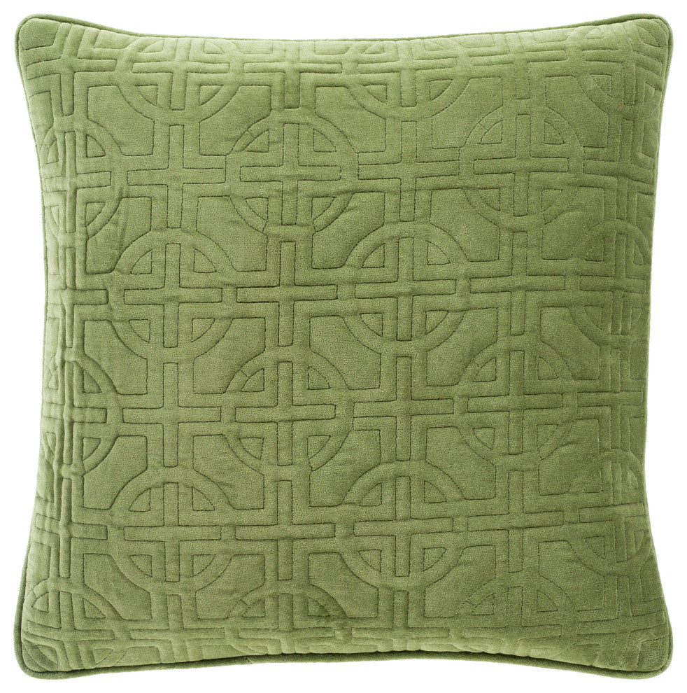Surya Quilted Cotton Velvet QCV-002 22"x22" Pillow Cover, Grass Green