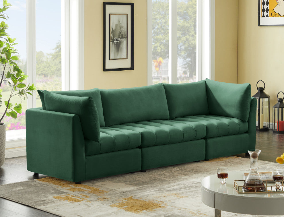Jacob Velvet Upholstered 3-Piece Modular Sofa, Green