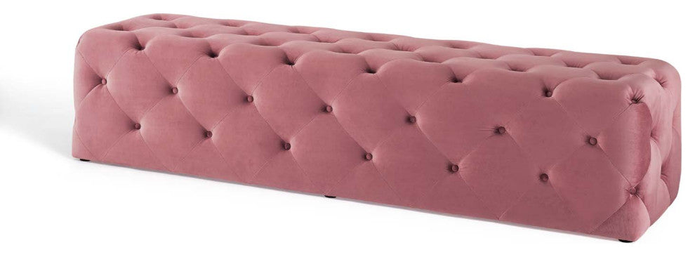 Tufted Accent Chair Bench, Velvet, Pink, Modern, Living Lounge Hotel Hospitality