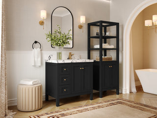 Nashville 36" Right Offset Bath Vanity, Black 2" Calacatta Gold