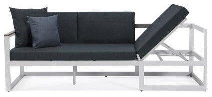 LeisureMod CSLW-80BL-BU Chelsea Sectional Headrest&Coffee Table Black Cushions