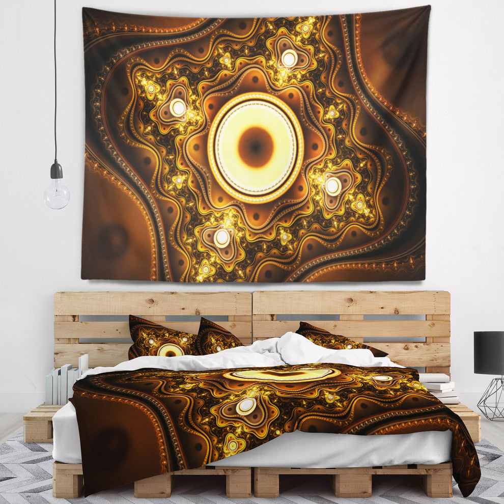 Brown Fractal Pattern with Circles Abstract Wall Tapestry, 80"x68"