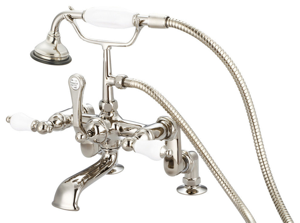 Vintage Adjustable Center Deck Mount Tub Faucet w/Handshower, Lever handles