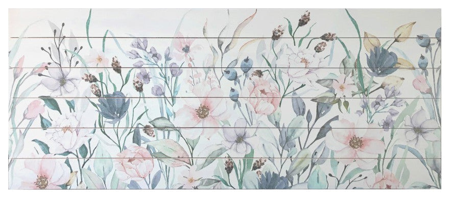 Pretty, Pink Flower Garden Wood Plank Wall Art
