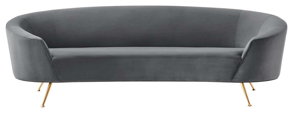 Sofa, Gray, Velvet, Modern, Mid Century Living Hotel Lounge Cafe Lobby