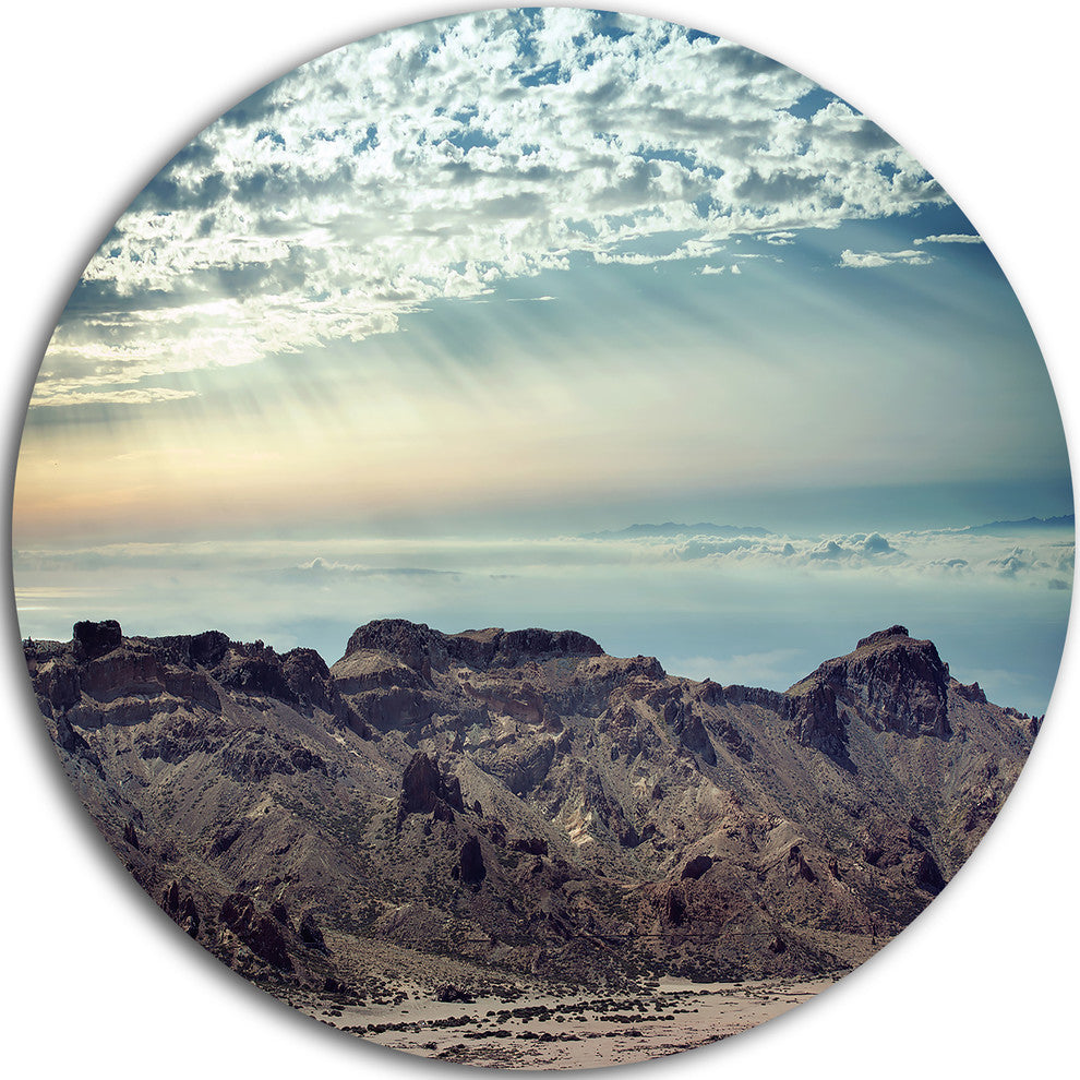 Remote Mountains In Morning, Contemporary Disc Metal Wall Art, 11"
