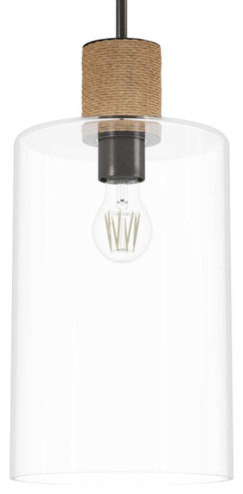 Vanning Noble Bronze and Natural Sisal Rope With Clear Glass 1 Light Pendant