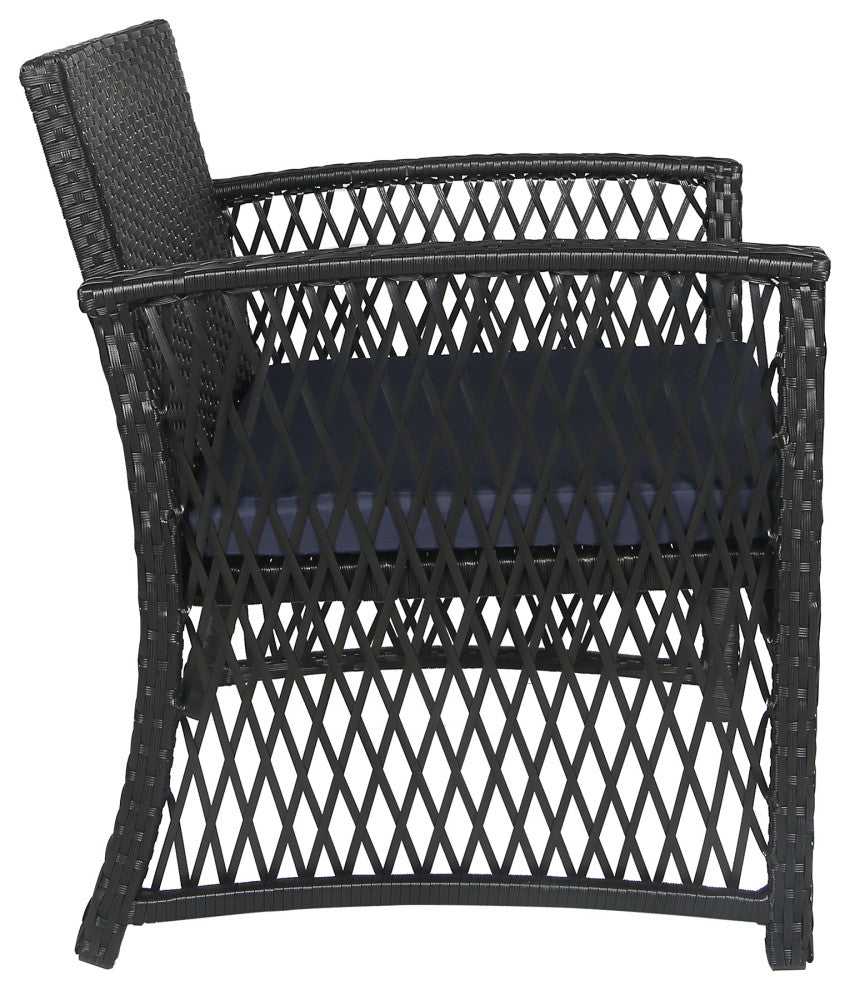 WestinTrends 3PC Outdoor Patio Rattan Wicker Seating Conversation Set, Black/Navy