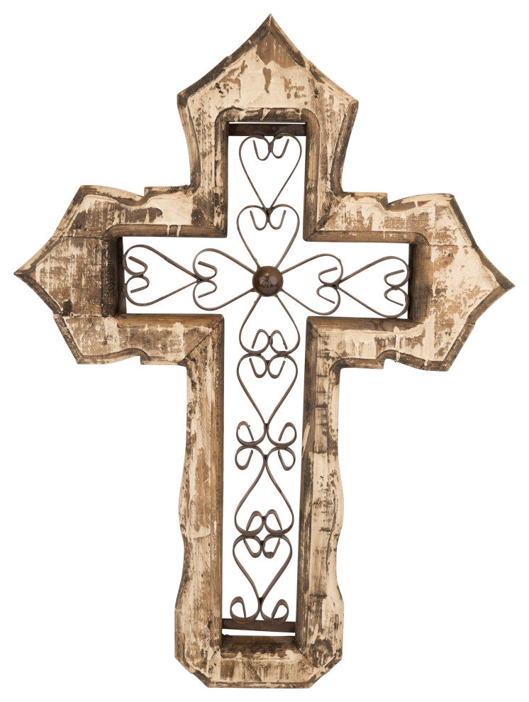 San Antonio Wall Cross-Handmade-Solid Wood-Hand Painted, White