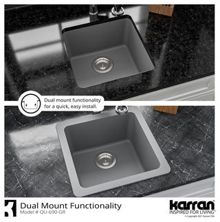 Karran Undermount Quartz Composite 17" Bar Single Bowl Sink, Grey