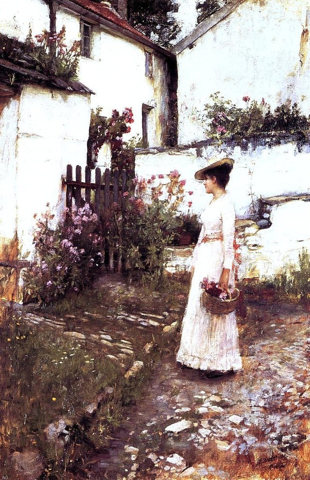 John Wrapp John William Waterhouse Gathering Flowers in a Devonshire Garden Wrapp