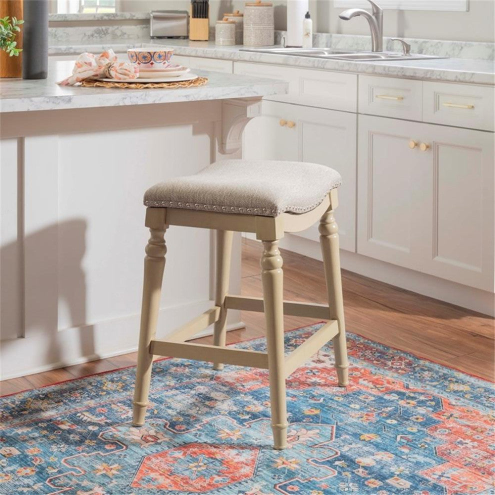 Home Square 27" Big and Tall Wood Counter Stool in Off White Cream - Set of 3