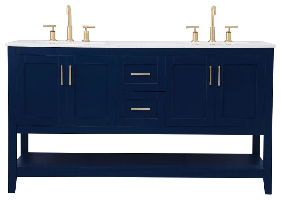 Elegant VF16060DBL 60"Double Bathroom Vanity, Blue