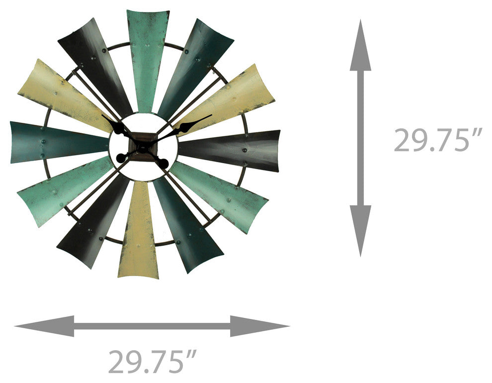Rustic Colored Metal Farmhouse Windmill Wall Clock