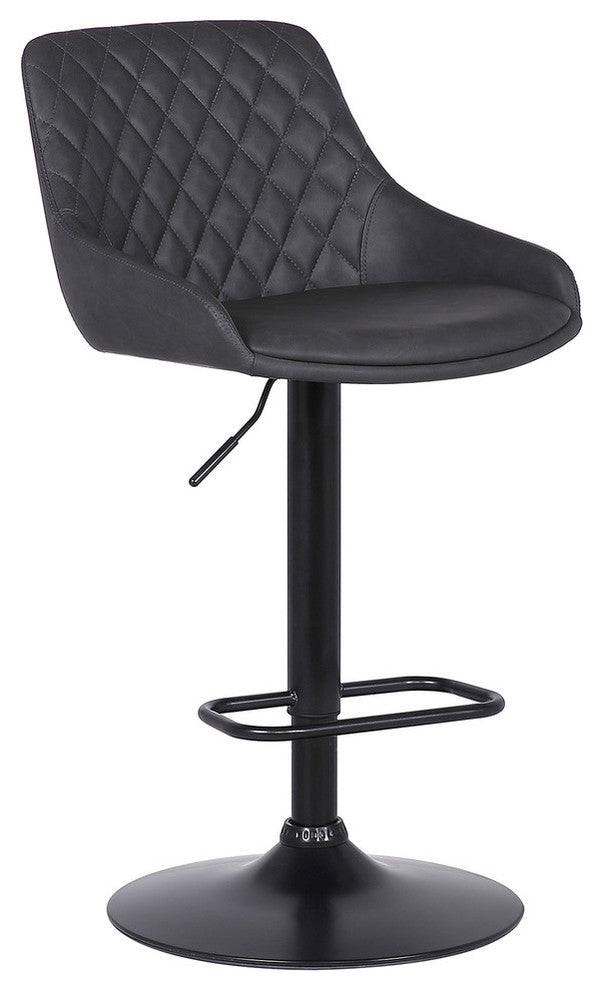 Annie Adjustable Barstool, Black Powder Coated and Gray Faux Leather