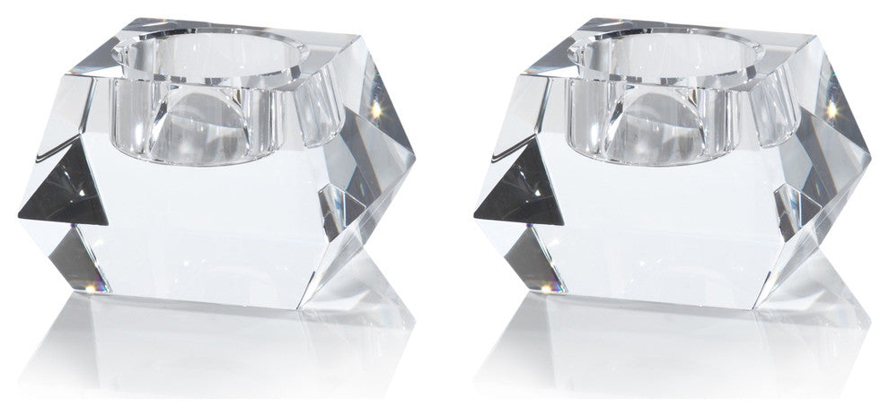 Davi Crystal Tealight Candle Holders, Set of 2, Clear