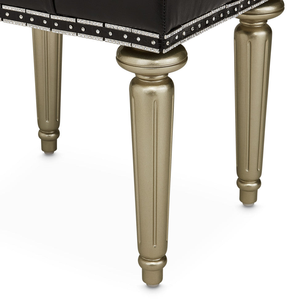 Hollywood Swank Tufted Leather Vanity Bench, Black