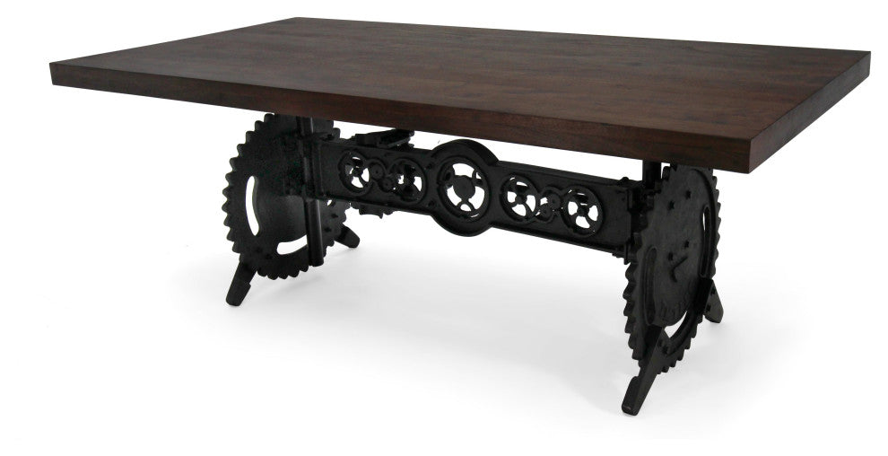 Steampunk Adjustable Dining Table - Iron Crank Base - Walnut Top