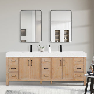 Leon Bath Vanity With Composite Stone Top, Fir Wood Brown, 84", No Mirror
