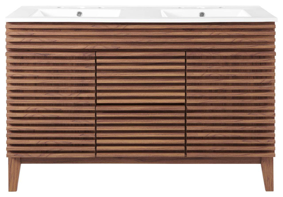 Render 48" Double Sink Bathroom Vanity, Walnut White