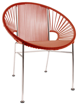 Concha Indoor/Outdoor Handmade Dining Chair, Red Weave, Chrome Frame