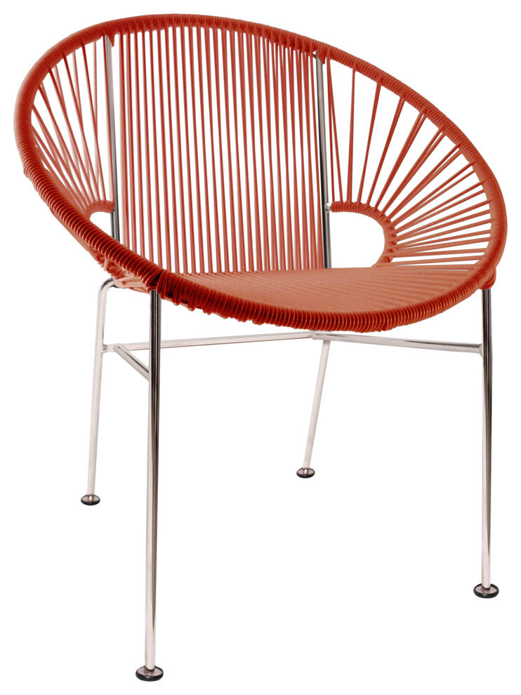 Concha Indoor/Outdoor Handmade Dining Chair, Red Weave, Chrome Frame