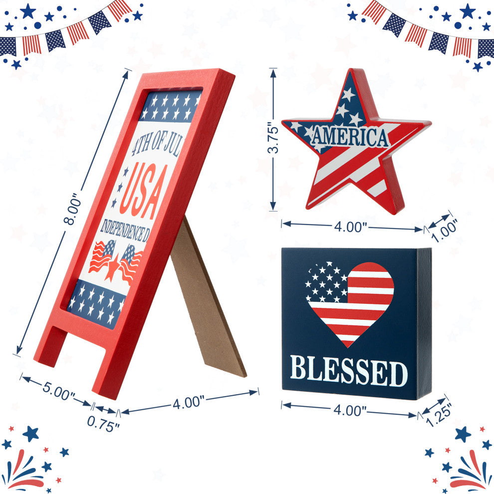 Patriotic Wooden Block Table Sign, 3-Piece Set