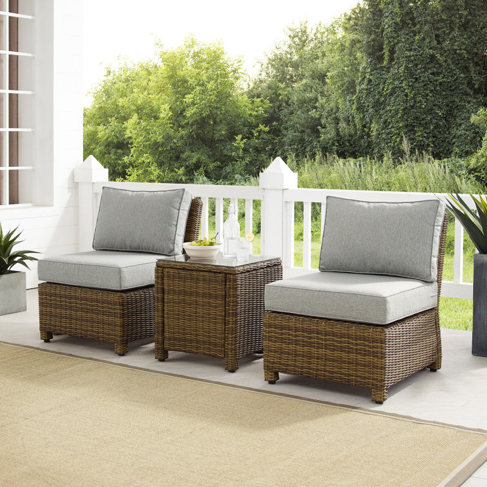 Bradenton 3Pc Armless Wicker Outdoor Chair Set, Gray