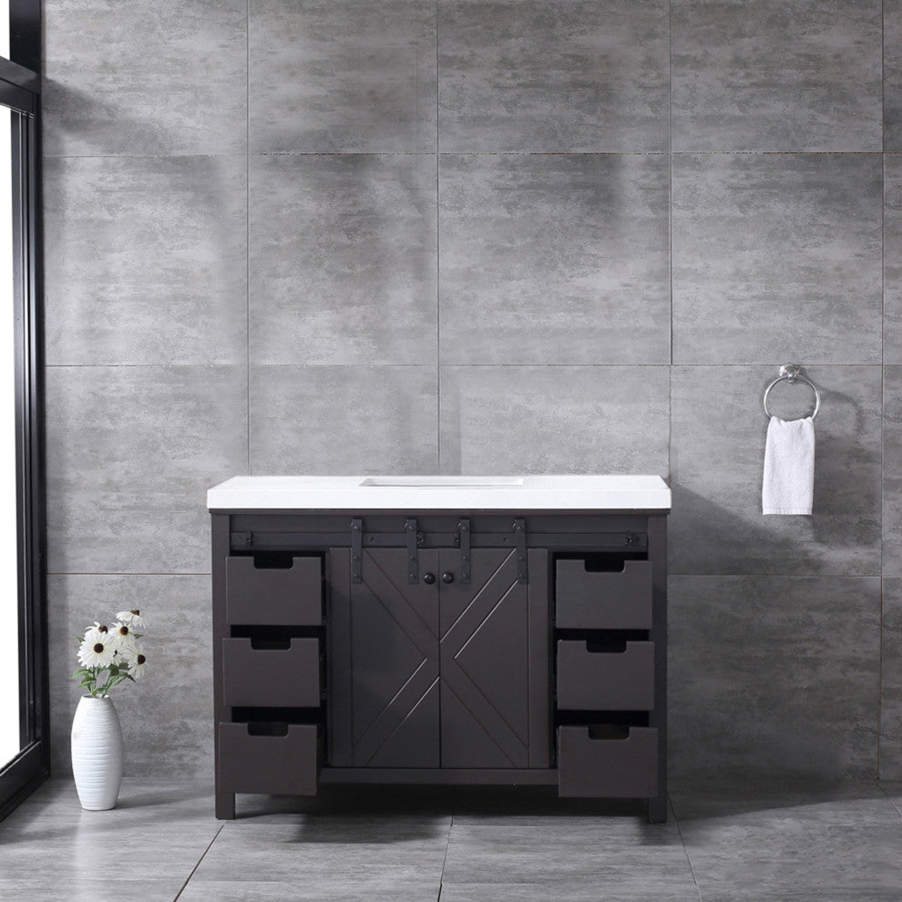 Marsyas 48" Brown Single Bathroom Vanity Cabinet Quartz Top Square Sink