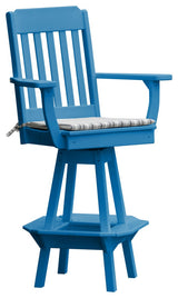 Poly Lumber Traditional Swivel Bar Chair with Arms, Blue