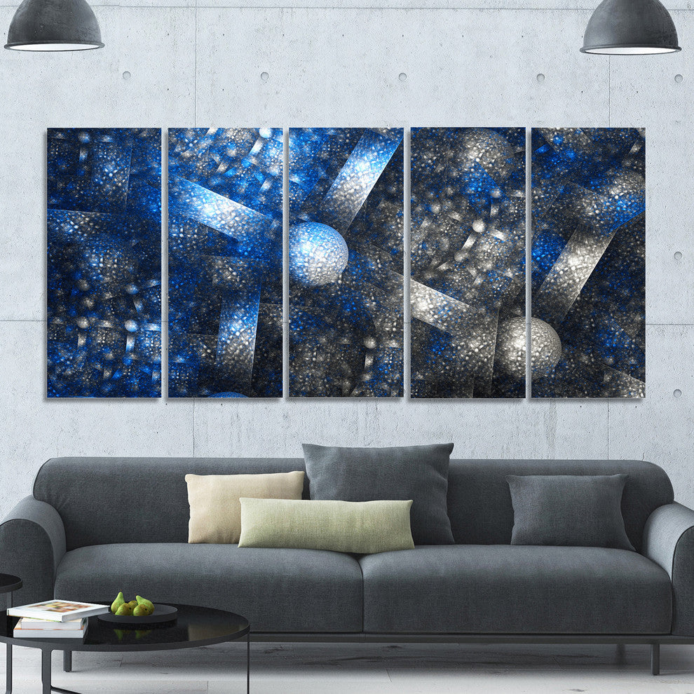 Crystal Cell Dark Blue Steel Texture, Abstract Canvas Art, 60"x28", 5 Panels