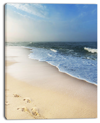 Clam Tropical Beach with Footprints, Large Seashore Canvas Print, 12"x20"