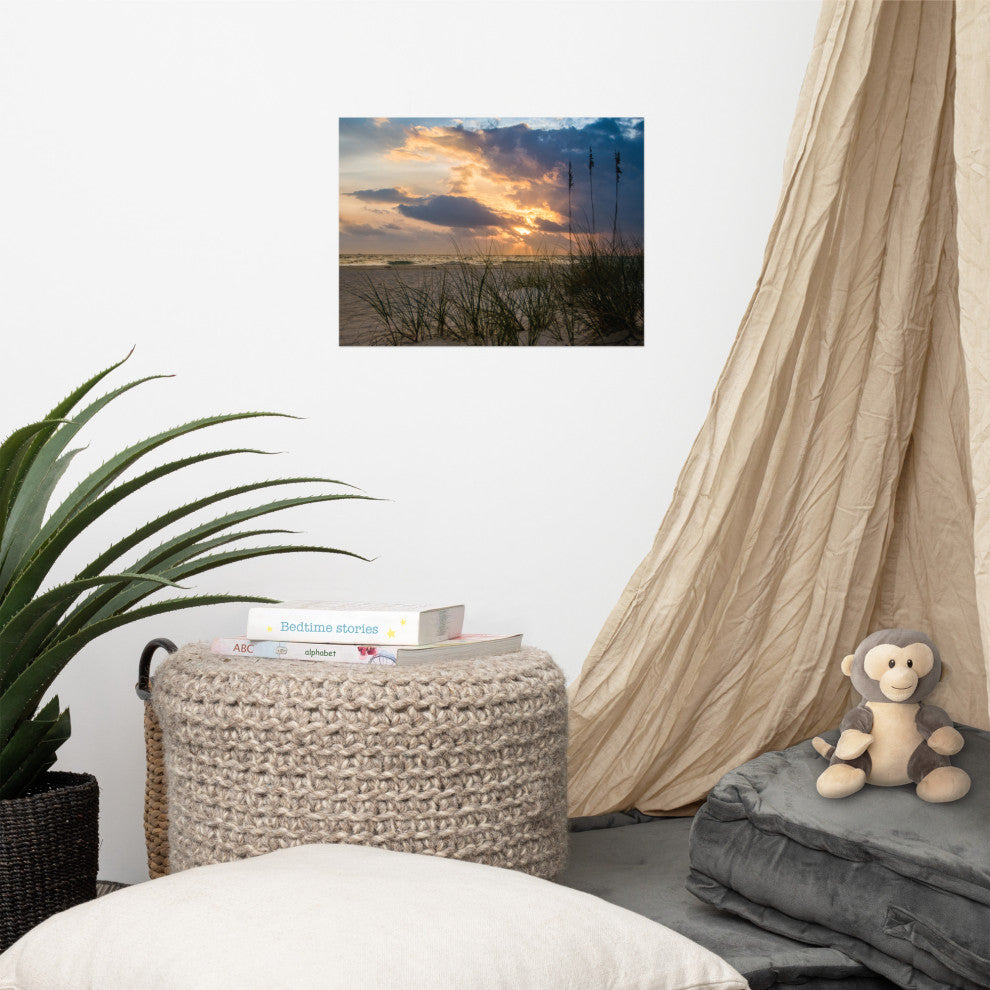 Coastal Style Wall Decor: Anna Maria Island Cloudy Beach Sunset 2 Print, 12" X 16"