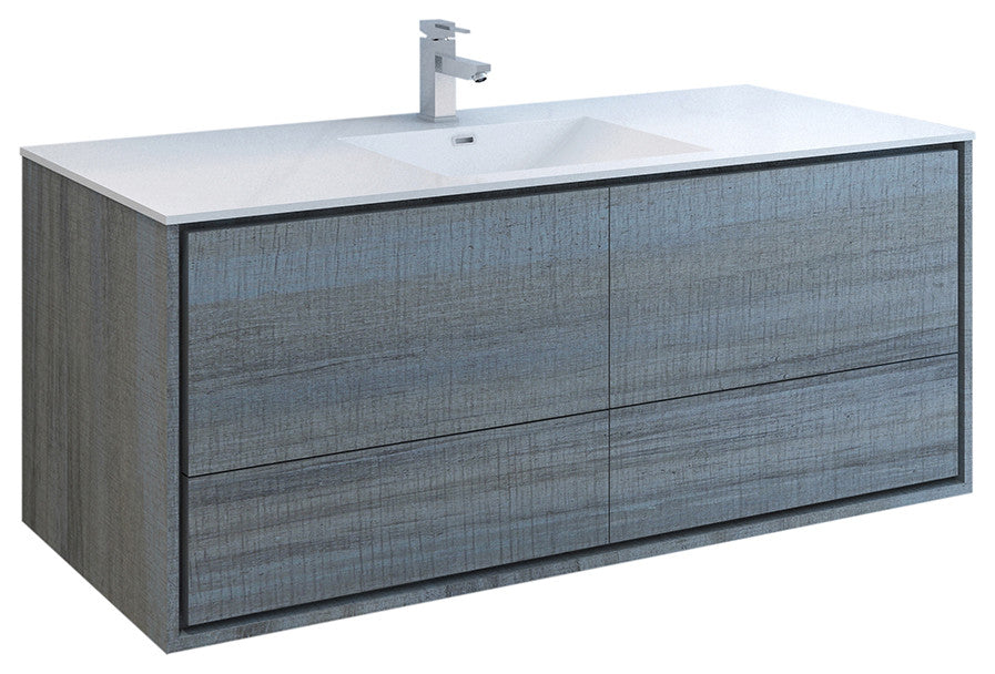 Fresca Catania 60" Ocean Gray Wall Hung Cabinet With Integrated Single Sink