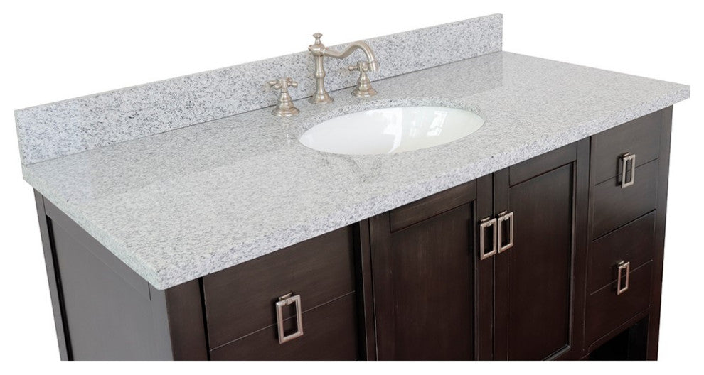 49" Single Vanity, Silvery Brown Finish With Gray Granite Top