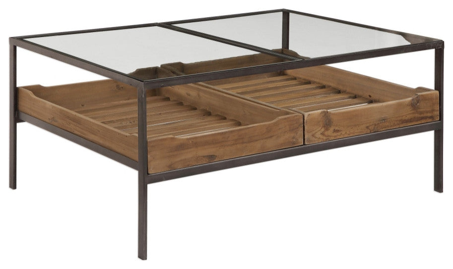 Uttermost Silas 40 x 18" Coffee Table, Reclaimed Pine and Aged Steel