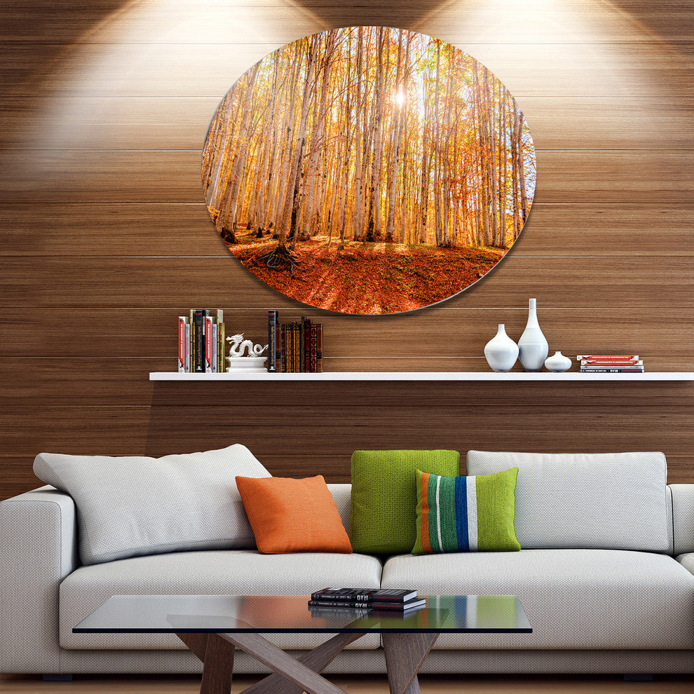 Colorful Red Forest At Sunset, Modern Forest Round Wall Art, 23"