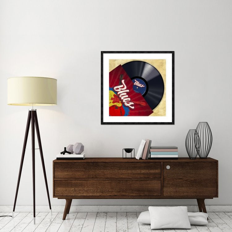 "Vinyl Club, Blues" Framed Digital Print by Steven Hill, 38"x38"