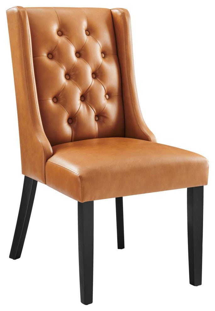 Baronet Button Tufted Vegan Leather Dining Chair, Tan