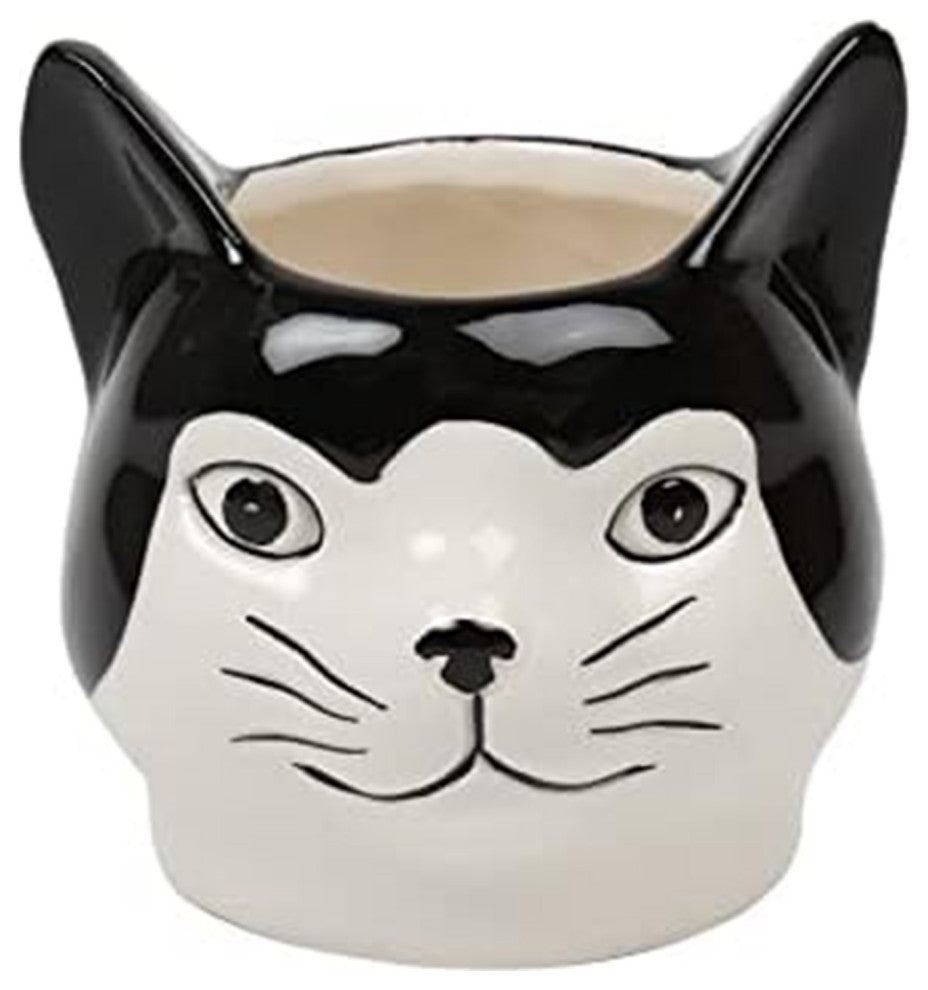 Ceramic Cat Flower & Planter, 2.68"L x 4.13"H x 2.68"W, White