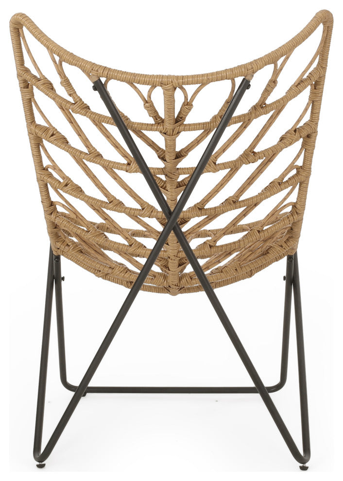 Danbury Outdoor Boho Modern Wicker 3-Piece Chat Set, Light Brown/Black