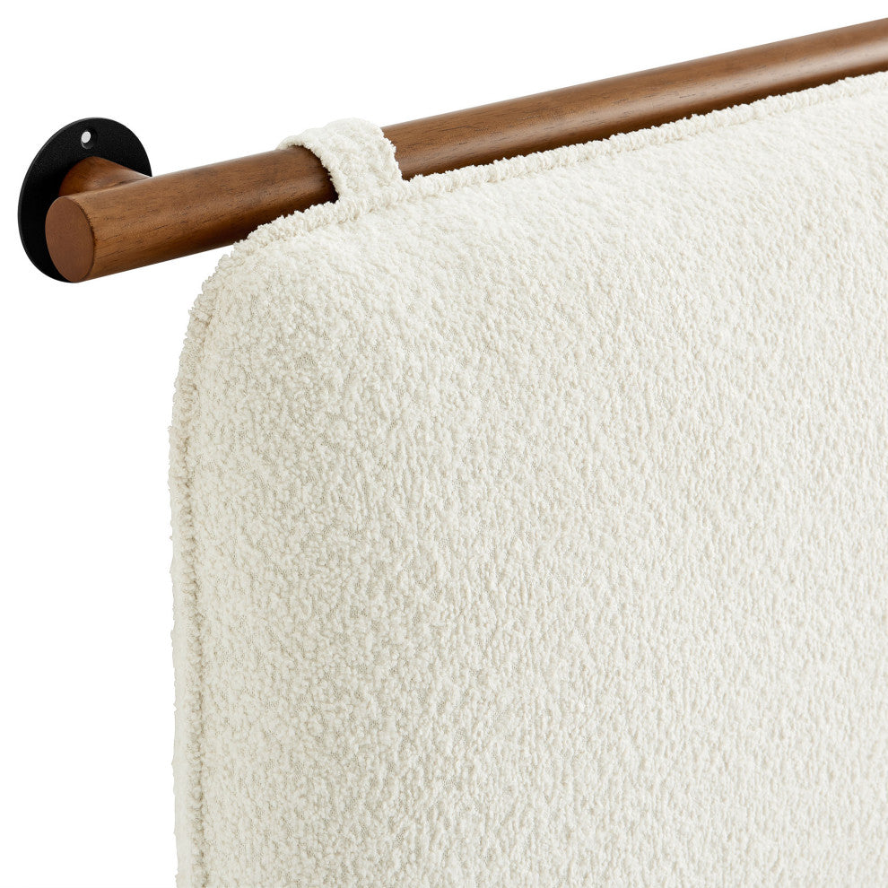 Anela Wall-Mounted Chenille Upholstered Full Headboard, Cream Walnut