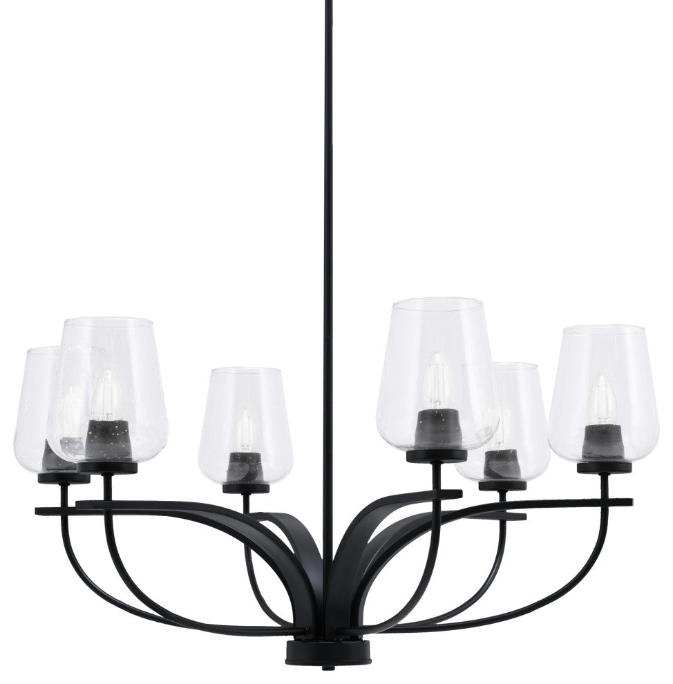 Cavella 6 Light Chandelier, Matte Black Finish, 5" Clear Bubble Glass