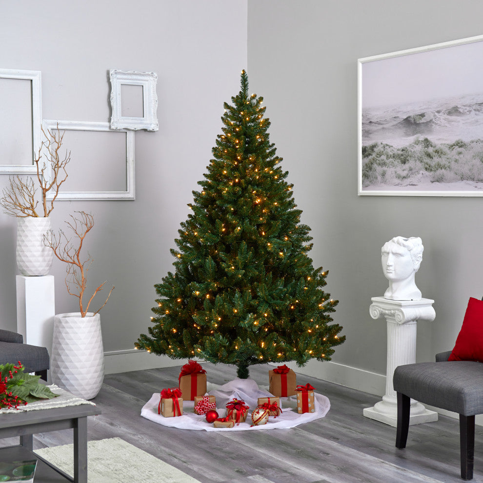 7' Northern Rocky Spruce Faux Xmas Tree W/400 Clear Lights & Bendable Branches